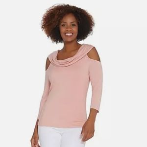 🆕️ Lisa Rinna Collection Off The Shoulder Knit Top Size XL Rose Pink A308776